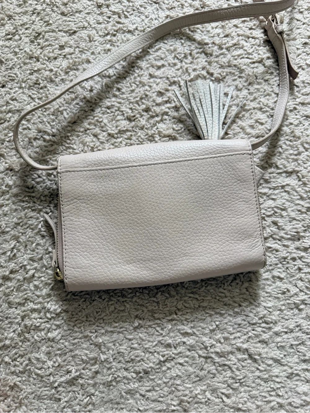 kate spade Pebbled Leather Cream Crossbody with Tassel